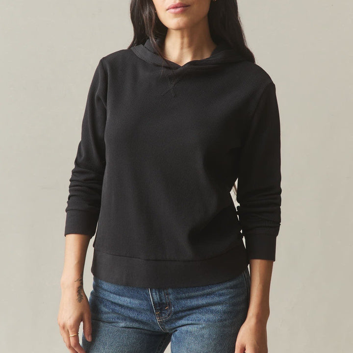 American Giant Women's Thermal Pullover Black Size L Made In USA