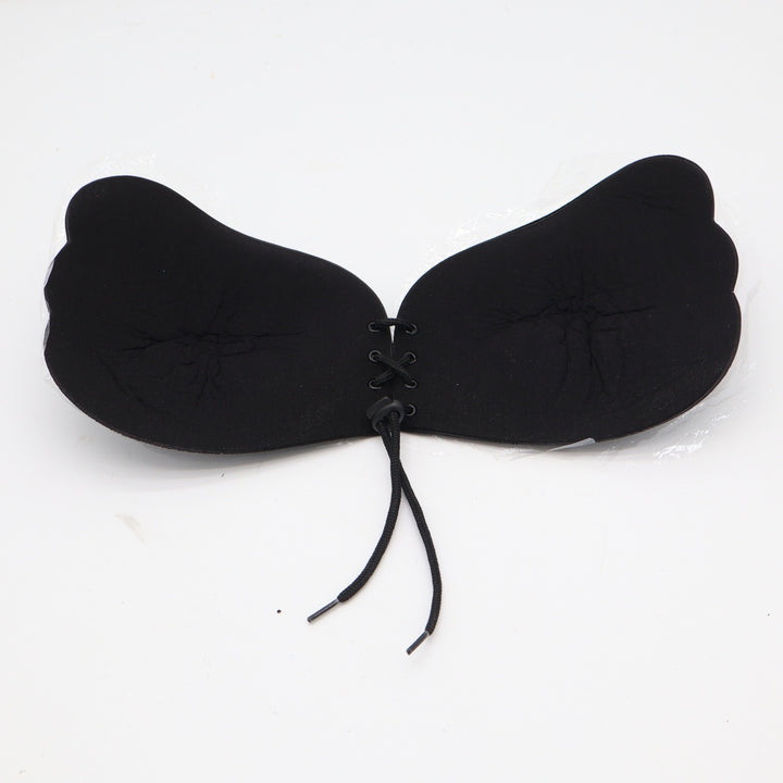 Black Adhesive Wing Strapless Bra Front Lace Up Drawstring Backless One Size
