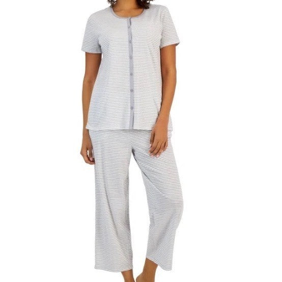 Charter Club Intimates Pajama Set Womens S Gray White Striped Cotton Sleepwear