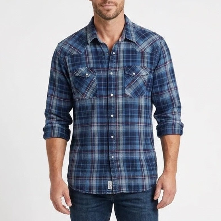 Flag & Anthem Flannel Western Shirt Mens 2XL Multi Plaid Pearl Snap Button Up