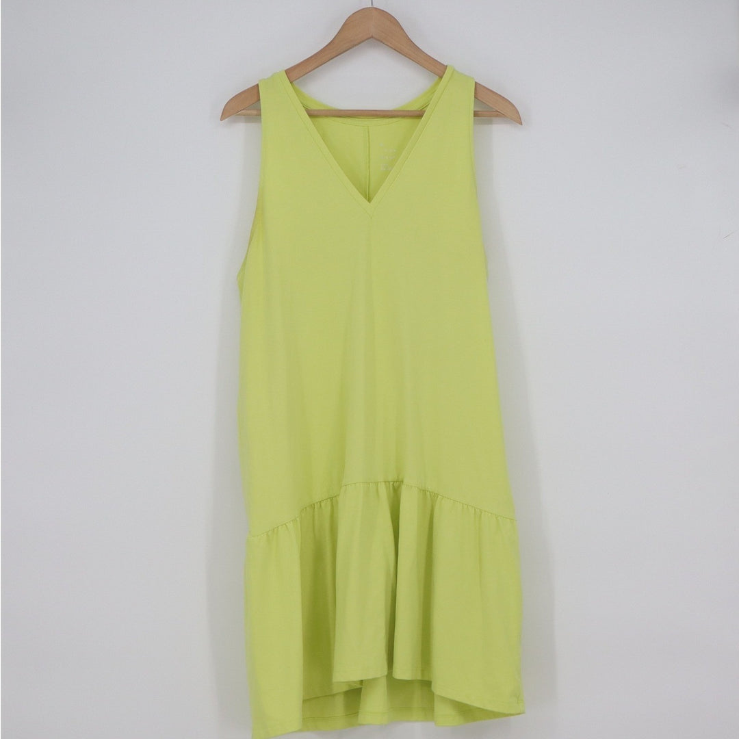 A New Day Lime Green V-Neck Sleeveless Tiered Knit Dress Large