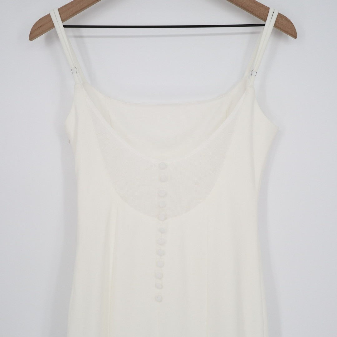 Lulus Blessed Romance Maxi Dress Womens M White Sleeveless Button Back Mermaid