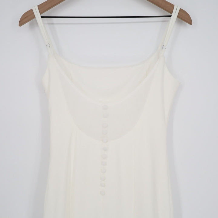 Lulus Blessed Romance Maxi Dress Womens M White Sleeveless Button Back Mermaid
