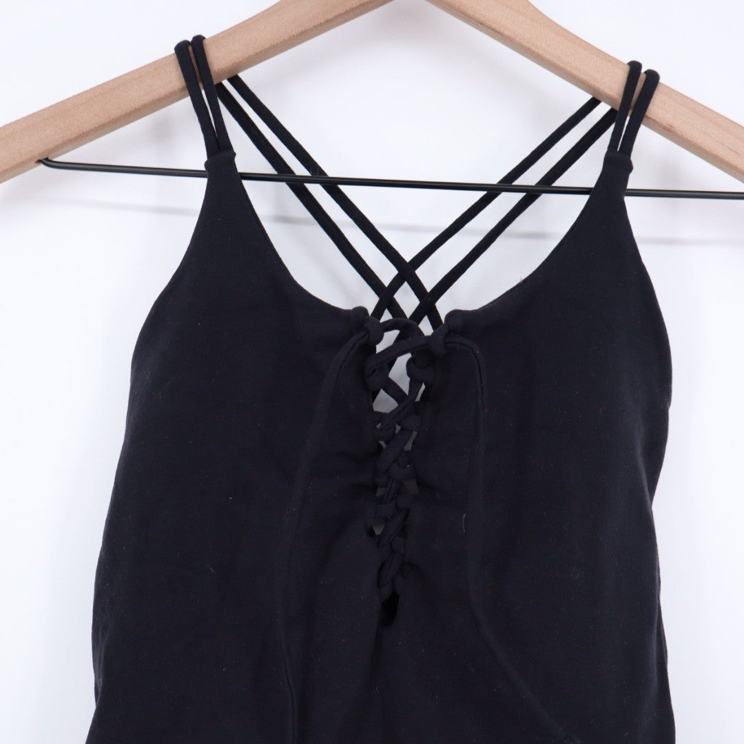 Equilibrium Activewear Black Lace Up Criss Cross Strap Tank Top Size M