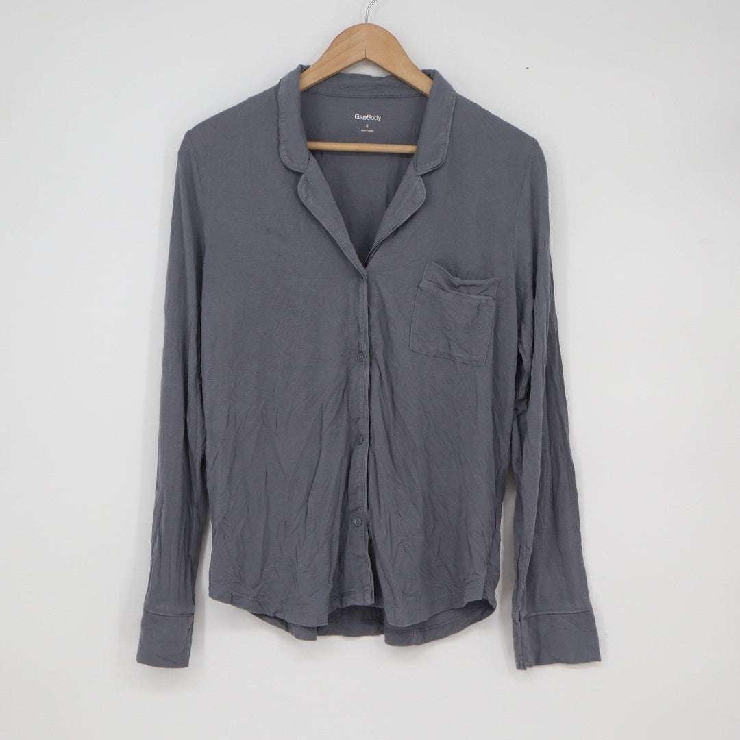 GapBody Womens Gray Modal Blend Button Down Pajama Top Long Sleeve Small