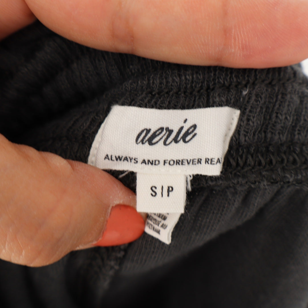Aerie Womens Charcoal Gray Waffle Knit Lounge Shorts Size S High Rise Drawstring