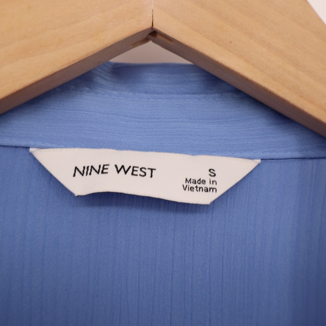 Nine West Shirt Womens Small Blue Button Front Ruffle Detail Peplum Hem Top