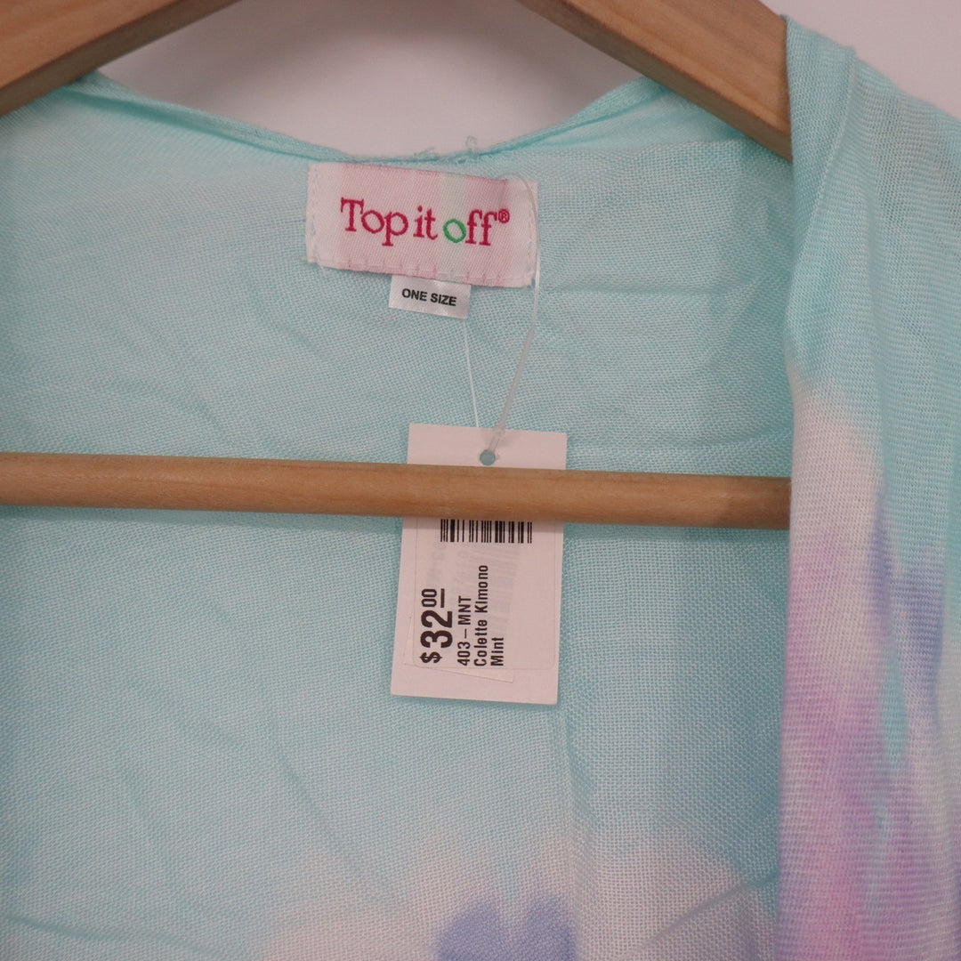 Top It Off Colette Kimono Mint Tie Dye Viscose Open Front Wrap OS