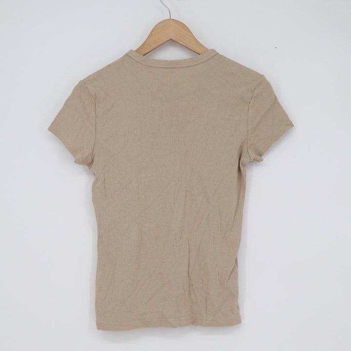 Uniqlo Ribbed Crew Neck T-Shirt Tan Beige Short Sleeve Slim Fit Small