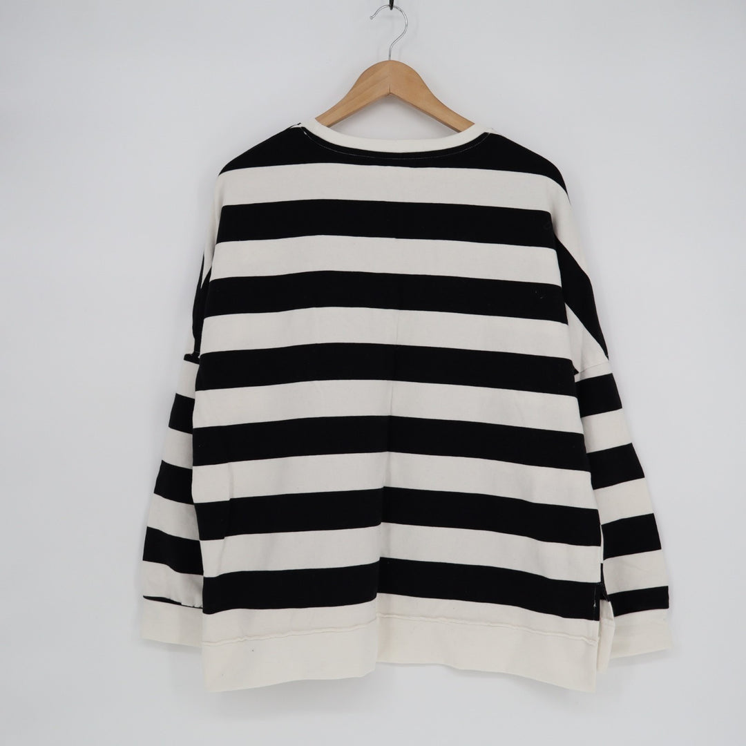 Sweatshirt Womens 2XL Black White Striped Knitted Long Sleeve Crew Neck Pullover