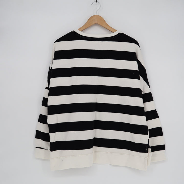 Sweatshirt Womens 2XL Black White Striped Knitted Long Sleeve Crew Neck Pullover