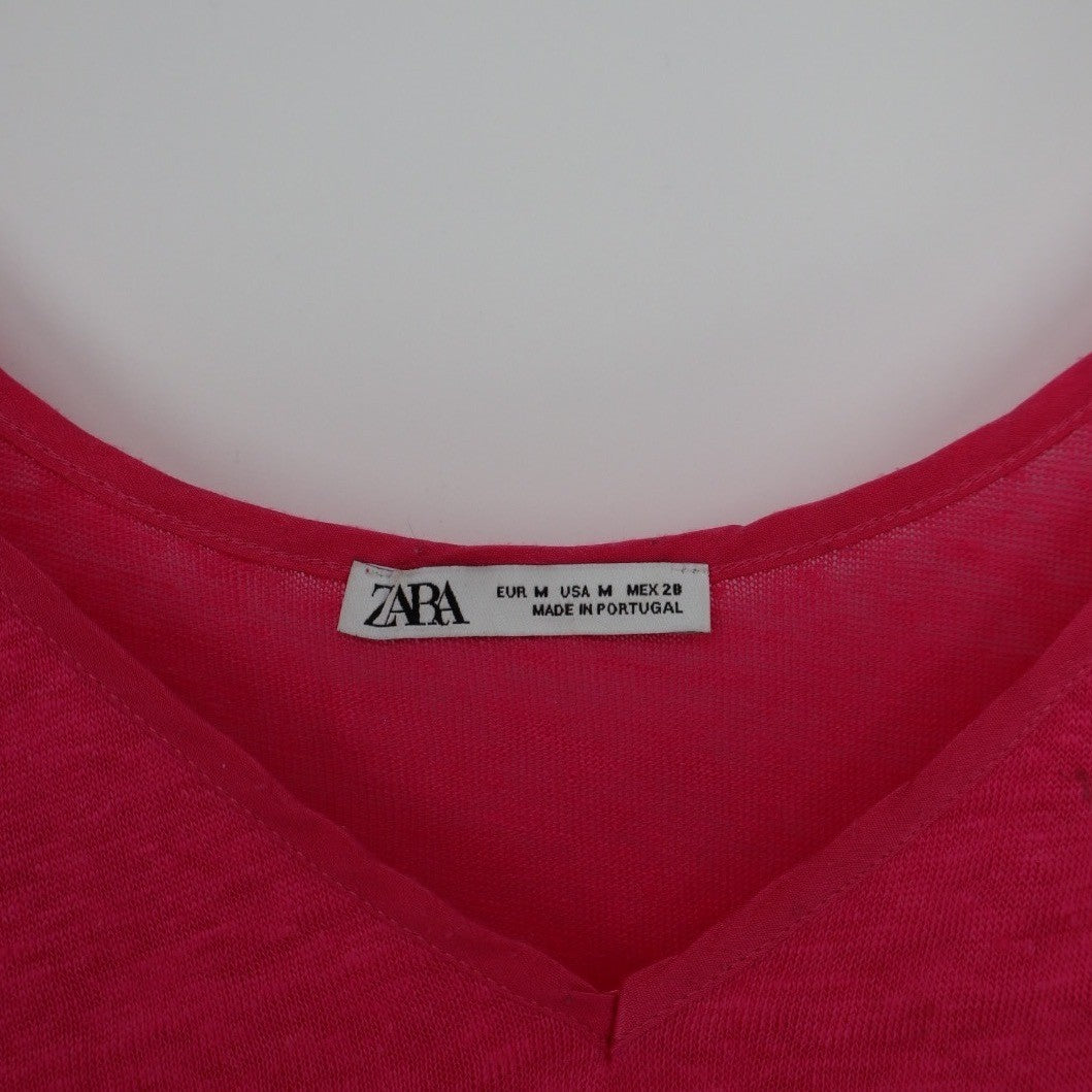 ZARA Linen Blend Spaghetti Strap V Neck Tank Top Fuchsia Pink Size M