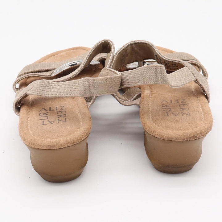 Naturalizer Sandals Womens 8.5M Galaxy Taupe Wedge Silver Ring Elastic Excellent