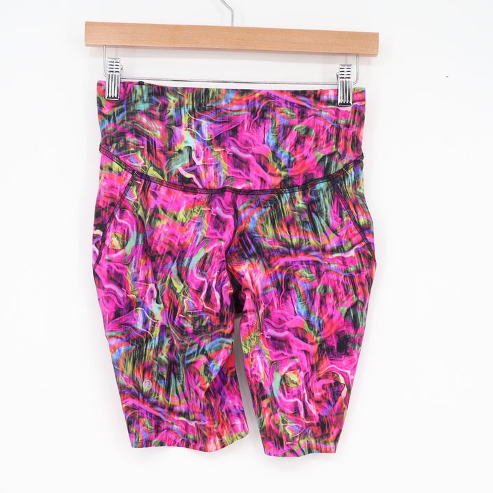 Lululemon Pink Abstract Psychedelic Print High Rise Biker Shorts Size 6 8 Inseam