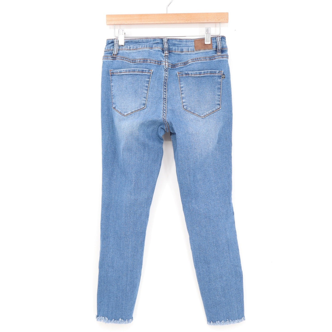 Tahari Chloe Fit Solution Skinny Jeans Medium Wash Blue Raw Hem Size 4/27
