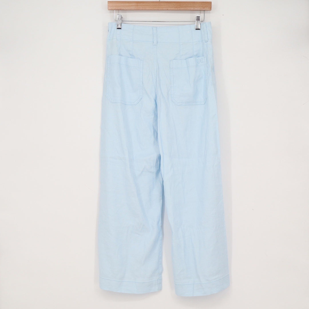 Maeve Linen Pants Womens 28 The Colette Light Blue Wide Leg Patch Pocket