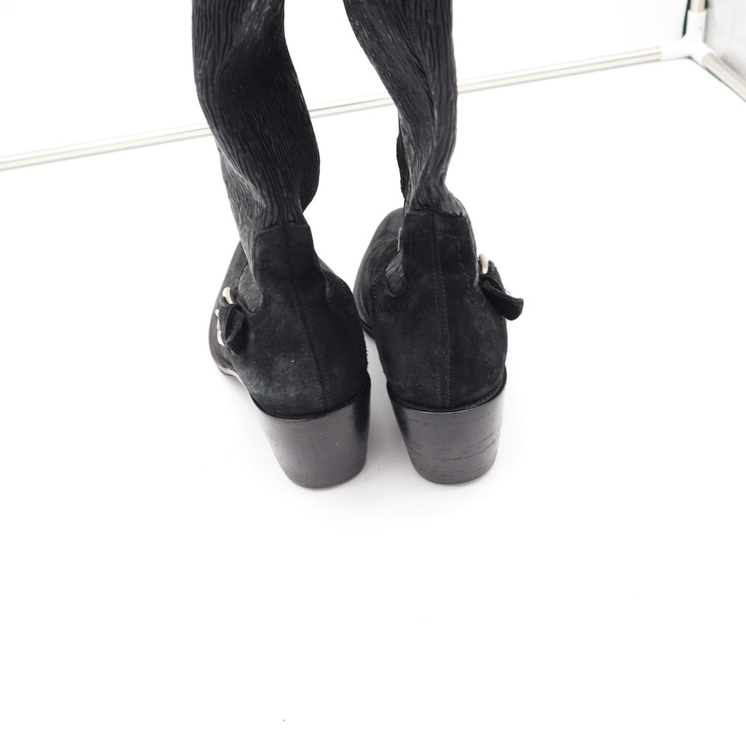 Donald J Pliner Black Suede Stretch Tall Block Heel Boots Size 7 Made Italy
