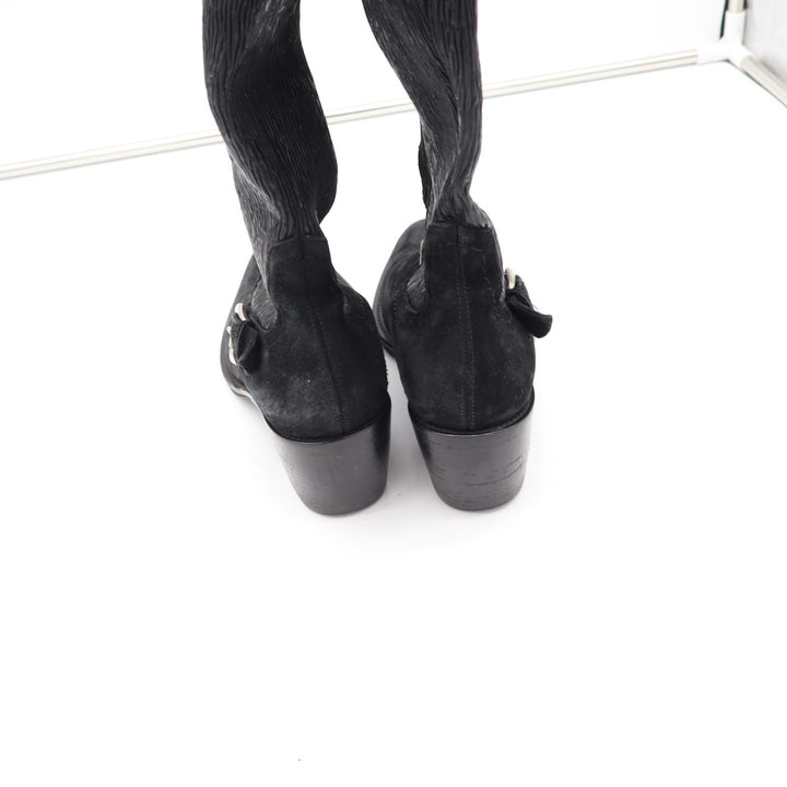 Donald J Pliner Black Suede Stretch Tall Block Heel Boots Size 7 Made Italy