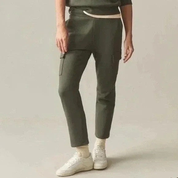 American Giant Sweatpants Womens Medium Green Cotton Cargo Pockets Fleece Lined