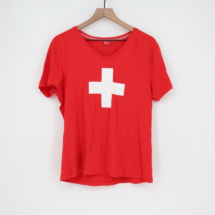 Heidi com Red Swiss Flag V Neck T Shirt XL Cotton Modal Made in Turkey