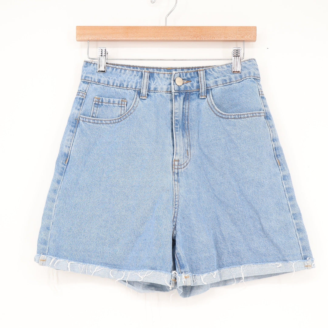 Cider High Waisted Light Wash Denim Shorts Raw Hem Light Blue Womens Size S