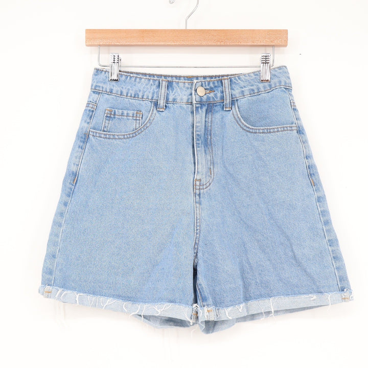 Cider High Waisted Light Wash Denim Shorts Raw Hem Light Blue Womens Size S
