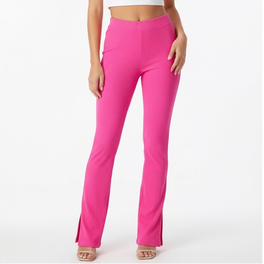 Naked Wardrobe Hot Pink Ribbed Side Slit Leggings XL High Waist Pants
