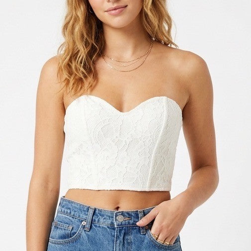 Off White Floral Lace Sweetheart Bustier Crop Top Womens Size S