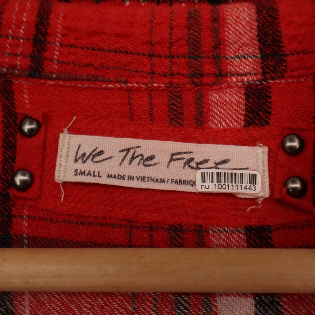 Free People We The Free Flannel Shirt Womens Small Red Plaid Viscose Button Up