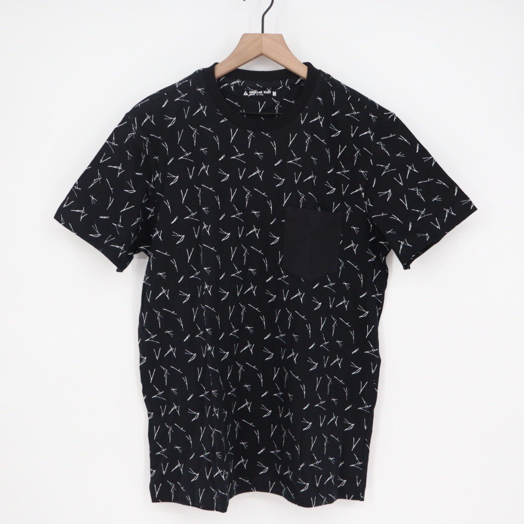 American Giant Black White Graphic Pocket T Shirt Mens Medium Made USA