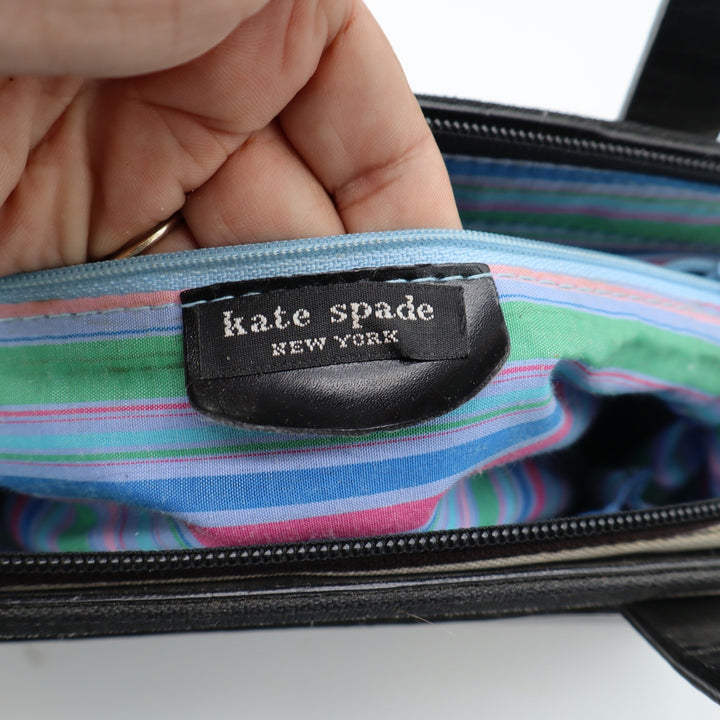 Kate Spade New York Striped Canvas Satchel Bag Black White Brown Vintage Sam