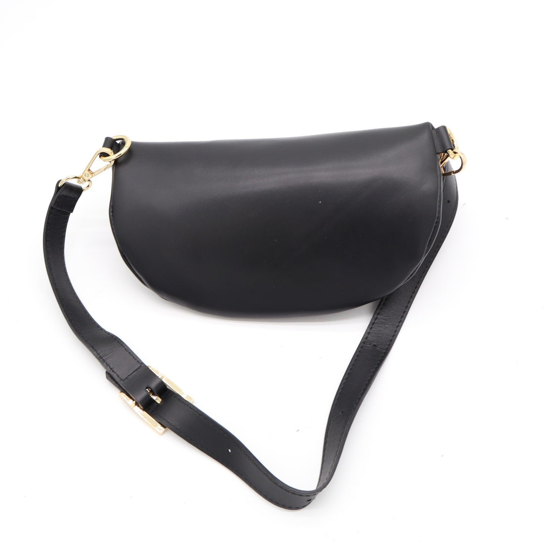 Viola Castellani Black Genuine Leather Belt Bag Made in Italy Gold Hardware