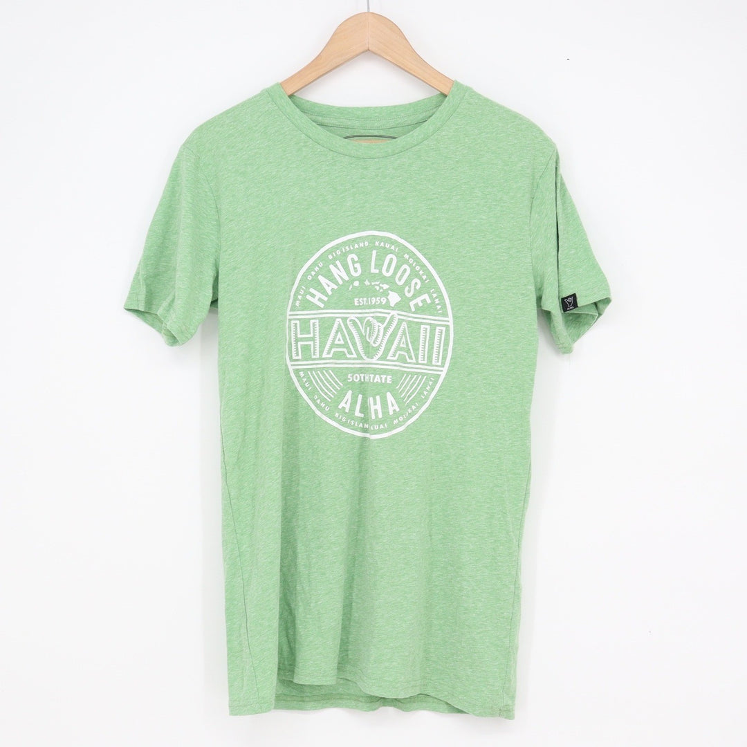 Island Crew Hawaii Hang Loose Aloha Graphic Tee Heather Green Mens Medium