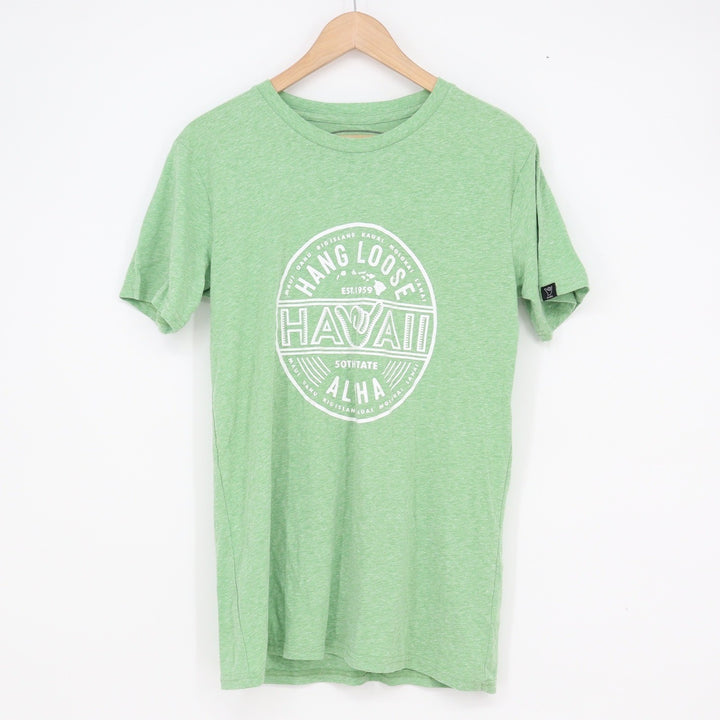 Island Crew Hawaii Hang Loose Aloha Graphic Tee Heather Green Mens Medium