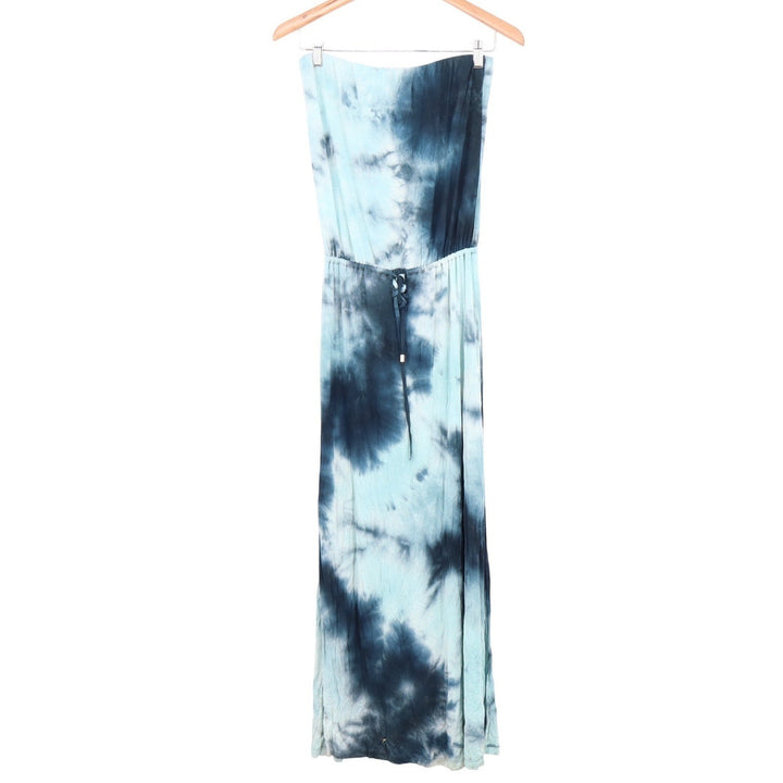 Veronica M Blue Tie Dye Strapless Maxi Dress Small Drawstring Waist Boho