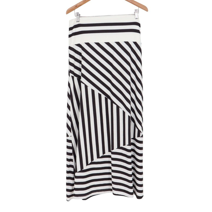 Black White Stripe Maxi Skirt Boho Casual Beach Resort Size L