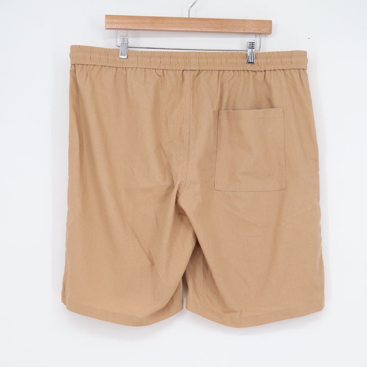 Tan Cotton Linen Blend Drawstring Shorts Mens 3XL Beaded Pull On