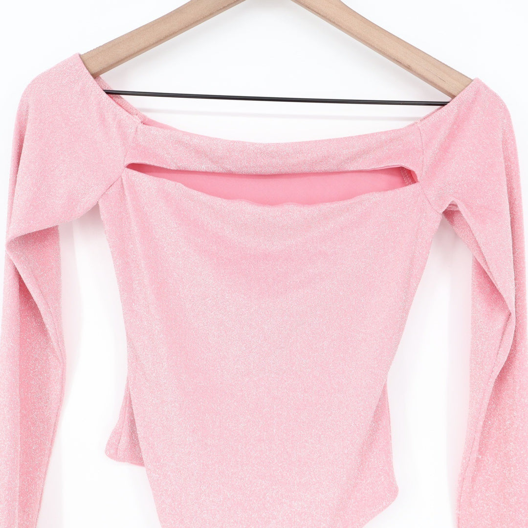Naked Wardrobe Pink Glitter Off Shoulder Cutout Bodysuit XL Metallic
