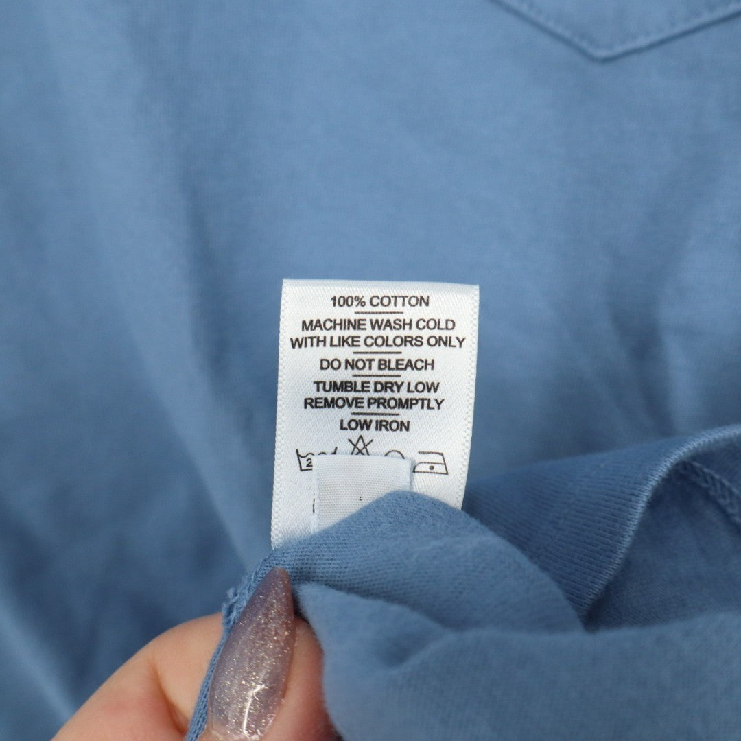 American Giant T-Shirt Mens XL Blue Cotton Crew Neck Long Sleeve Front Pocket