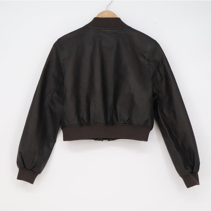 Rachel Rachel Roy Dark Brown Faux Leather Cropped Bomber Jacket XS