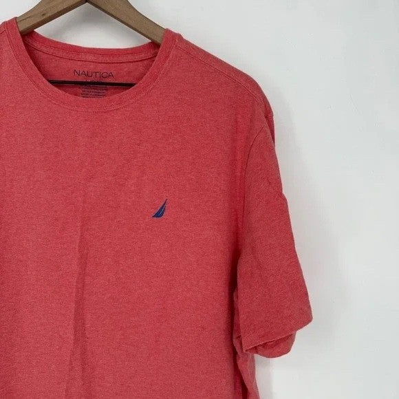 Nautica Mens Large Heather Red Cotton Spandex Short Sleeve Crew Neck Logo Tee