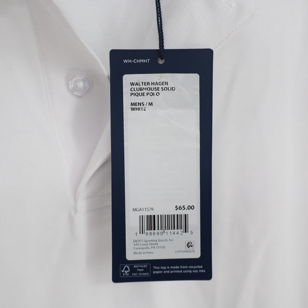 Walter Hagen Mens Clubhouse Solid Pique Polo Shirt White M