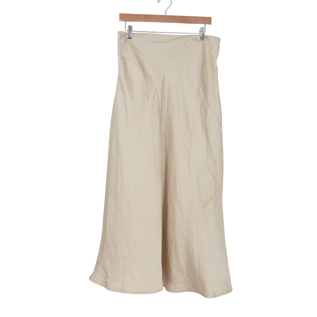 Cider Beige Satin Maxi Slip Skirt High Waisted Champagne L