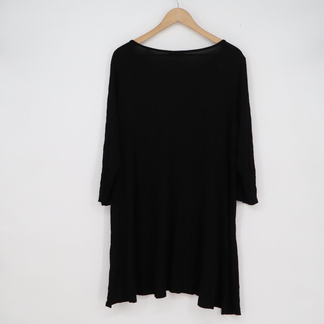 Tahari Woman Black Tunic Top 3/4 Sleeve Scoop Neck Viscose Stretch 1X/TG