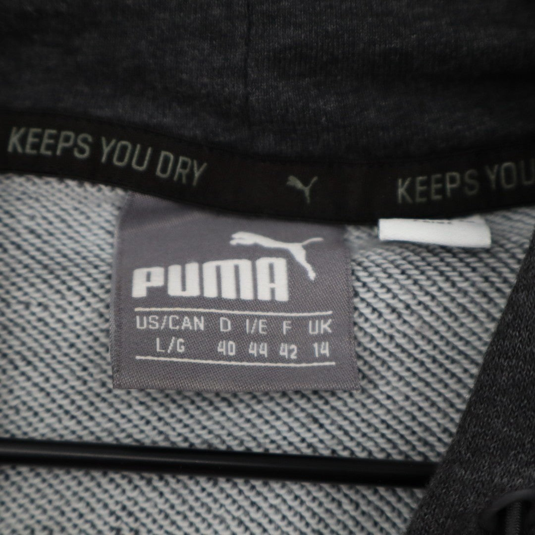Puma Essentials Hoodie Mens Large Dark Grey Fleece Big Logo Kangaroo Pockets