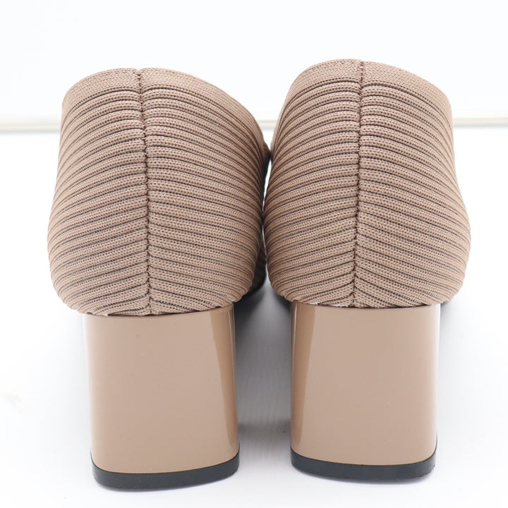 Taupe Ribbed Knit Block Heel Pumps Square Toe Comfort Insole Size 41