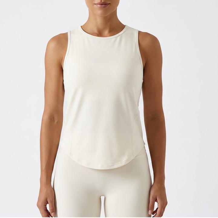 Shein Tank Top Womens Medium White Racerback Curved Hem Round Neck Activewear