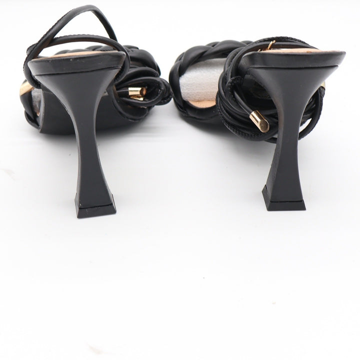 Love Mark Black Braided Lace Up Square Toe Flared Stiletto Sandal Heels Size 8.5