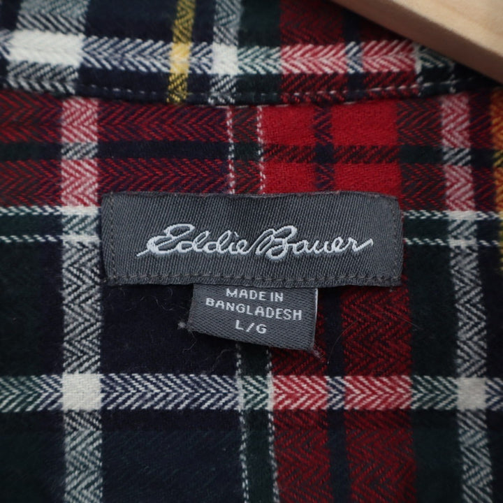 Eddie Bauer Flannel Shirt Mens Large Multi Plaid Cotton Spread Collar Button Up