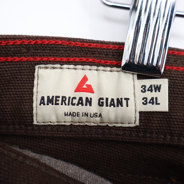 American Giant Roughneck Pants Men 34x34 Brown Cotton Stretch 5-Pockets Straight
